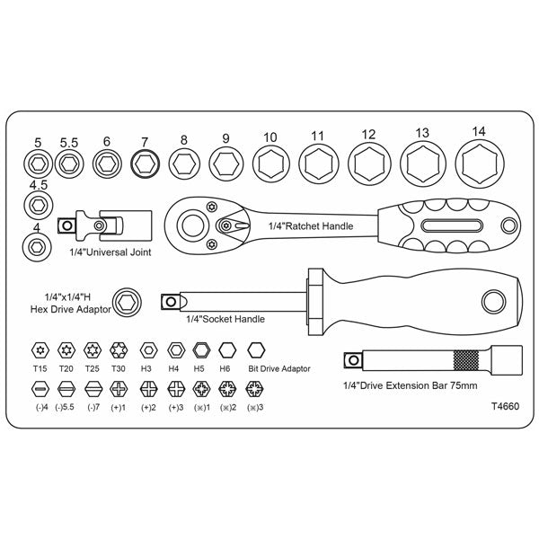 CK T4660 1/4in Sure Drive Socket Set 36 Piece