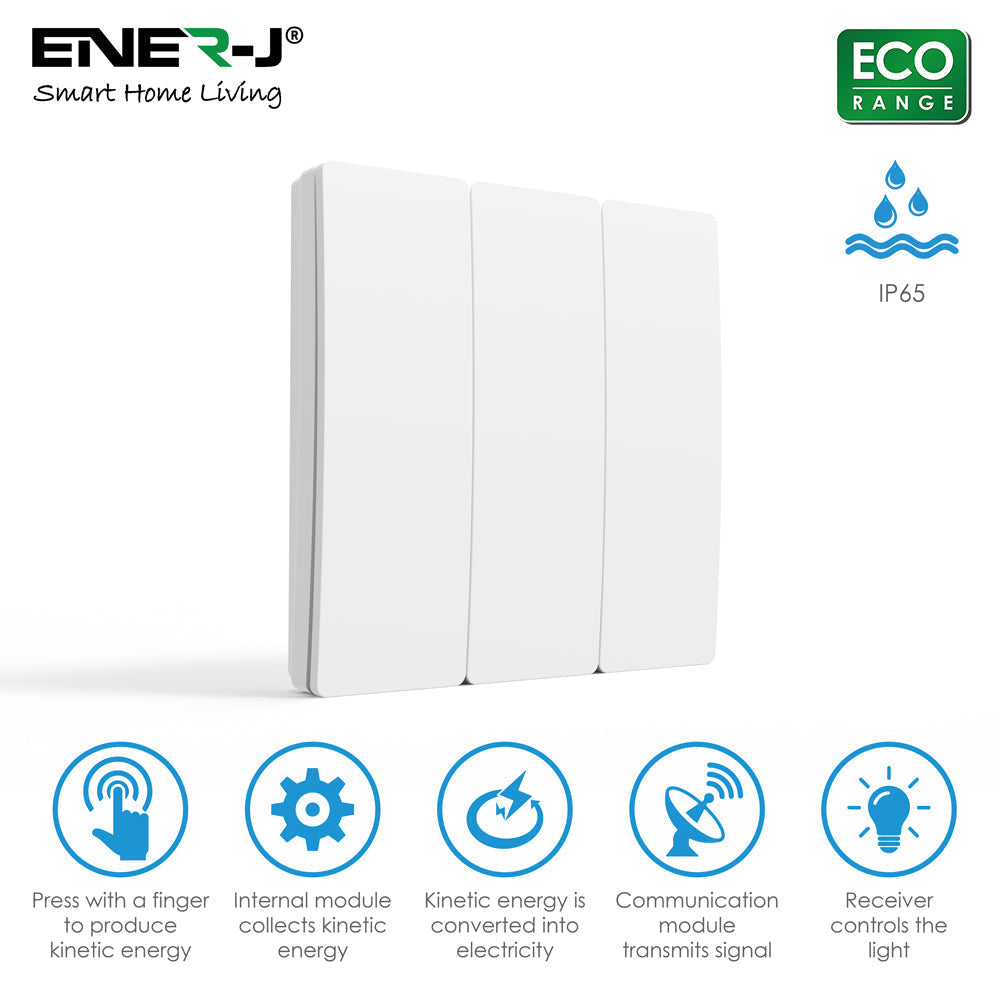 Enerj WS1052X Eco Range 3 Gang Wireless Kinetic Switch White