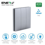 Enerj WS1052XS Eco Range 3 Gang Wireless Kinetic Switch Silver