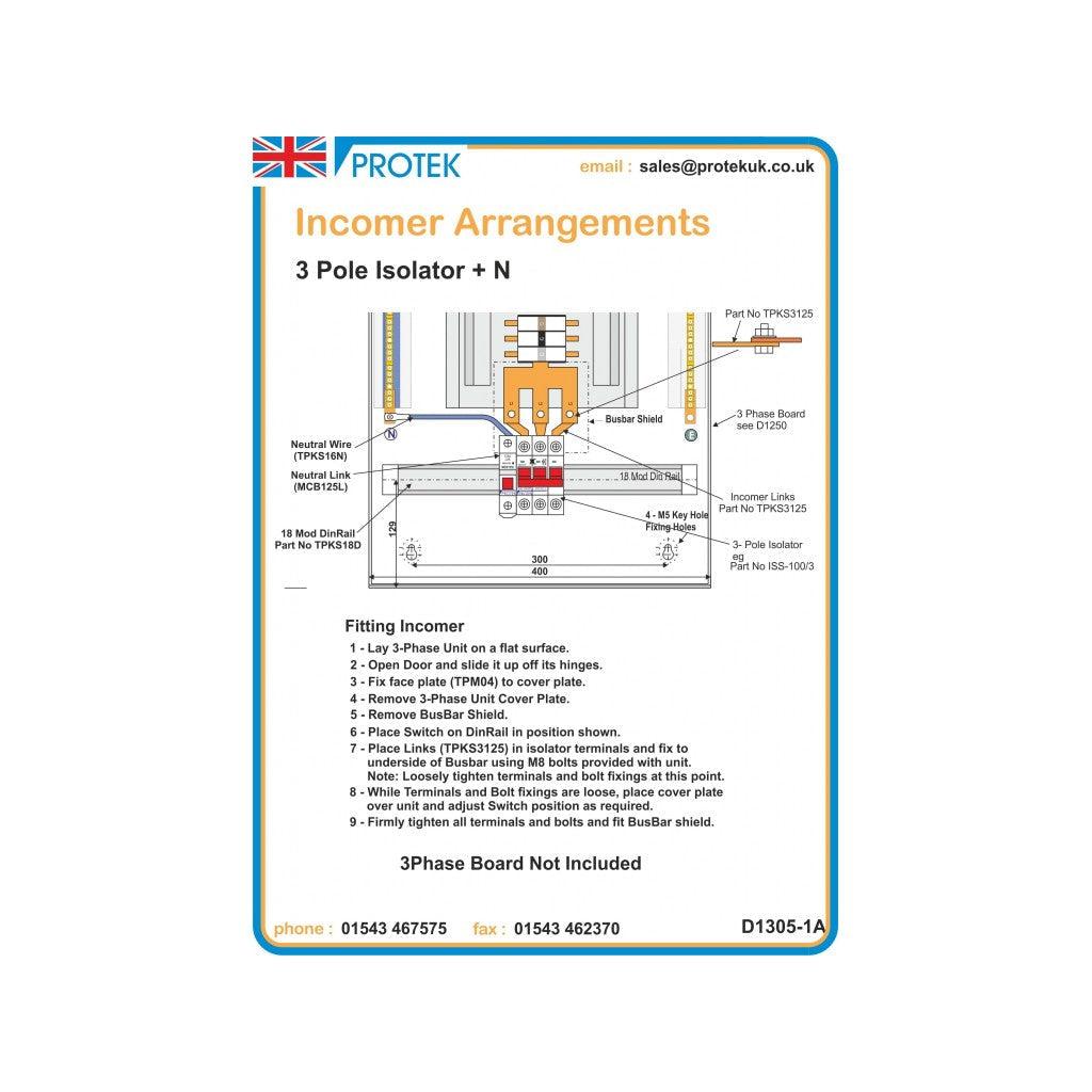 Protek MS3125K 125A TP&N Switch Disconnector Incomer Kit