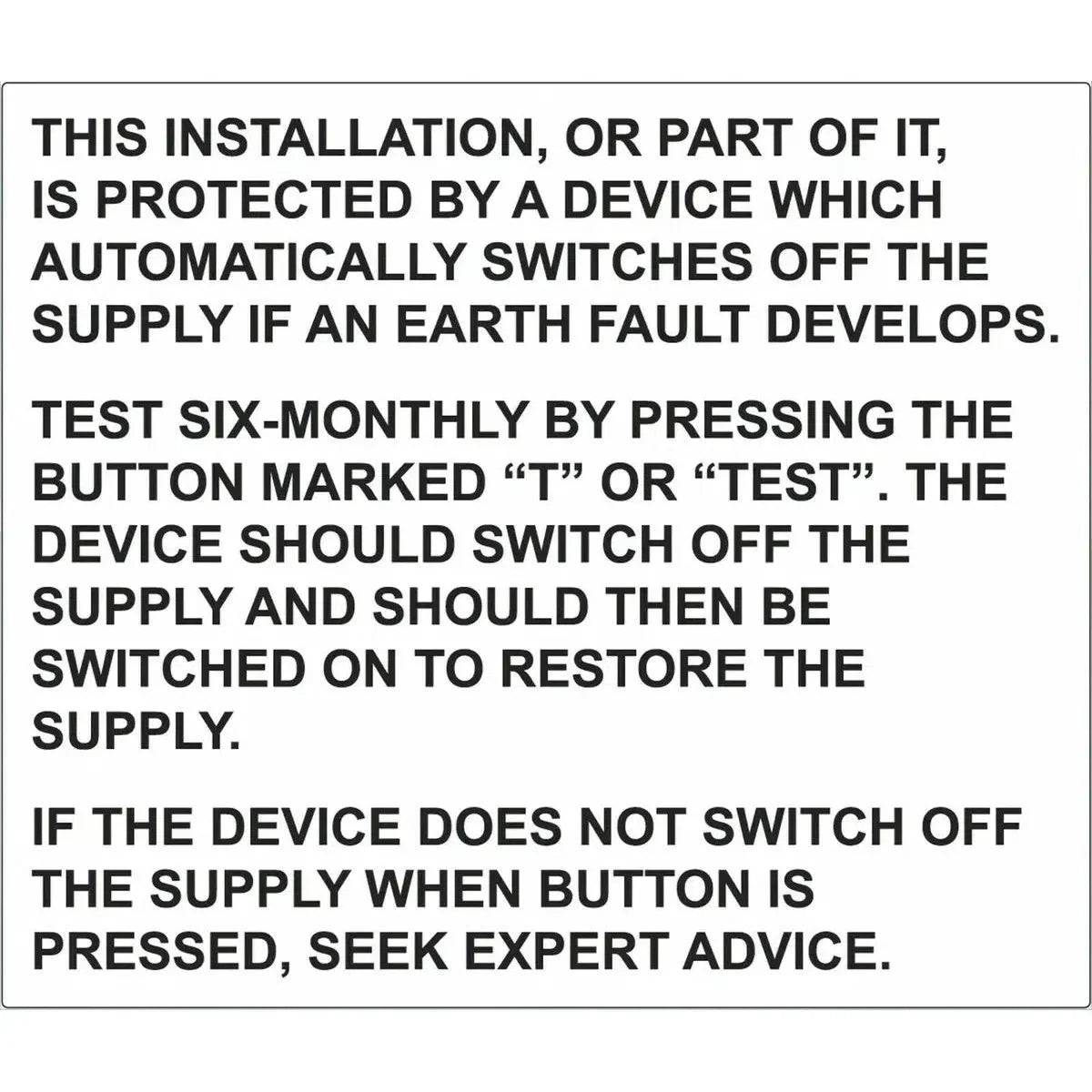 SES WLVPL43WBP RCD Test 100mm x 70mm Self Adhesive (Pack x 25)