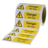 SES WLVTLF2YB Danger 230V Self Adhesive Label 80mm x 35mm (Roll x 100)