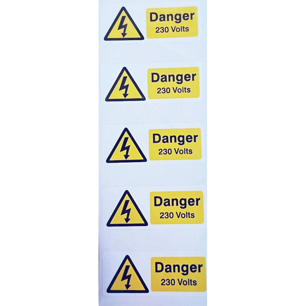 SES WLVTLF2YBP Danger 230V Self Adhesive Label 80mm x 35mm (Pack x 25)