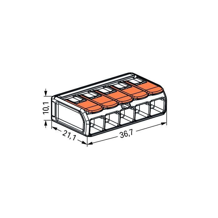 Wago 221-615 5 Way Compact Lever Cable Connector 6mm Orange (Pack of 15)